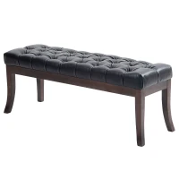 HOMCOM Bancă otomană cu Smocuri, Capăt de Pat din Piele Artificială cu Picioare din Lemn și Scaun Căptușit, 120x38x46 cm, Negru(m-10)