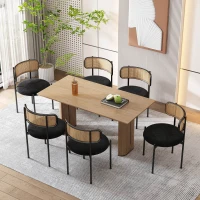 Ensemble de 4 chaises de salle à manger en tissu effet velours avec pieds en métal et dossier en rotin, 45x40x75 cm - Noir(m-5)