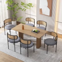 Set 4 scaune de dining din țesătură cu efect de catifea, picioare din metal și spătar din ratan, 60x18x86 cm, Gri(m-4)