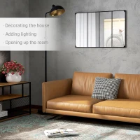 HOMCOM Oglindă Industrială de Perete, Oglindă Dreptunghiulară cu Ramă Metalică, Oglindă Decorativă, 109x2x69 cm, Negru(m-4)