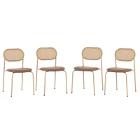 Set de 4 Scaune pentru Sufragerie Moderne din Rattan cu Structură Metalică, 60x50x48 cm, Maro(m-10)