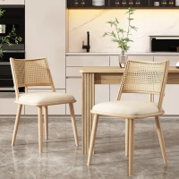 Ensemble de 2 chaises de salle à manger avec assise revêtement synthétique et dossier en rotin, structure en métal, 46x48x80 cm, Beige(m-1)