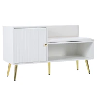 Banc Meuble à Chaussures Moderne avec Assise Rembourrée et Dossier, Rangement Multifonction et Pieds en Métal, 100x38x58 cm, Blanc(m-10)