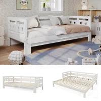 Heart-Shaped Wooden Daybed Frame with Pull-Out Trundle, 3FT Single Sofa Bed for Children Adults, Guest bed for Living Room, 196x98-187x66 cm, White(m-6)