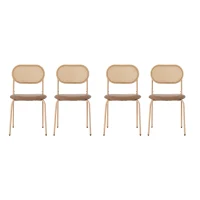 Set de 4 Scaune pentru Sufragerie Moderne din Rattan cu Structură Metalică, 60x50x48 cm, Maro(m-1)