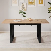 Table à Manger Extensible de Style Industriel, en Bois et Métal, Multifonctionnelle et Gain de Place, Noir+Naturel(m-1)