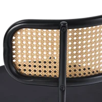 Ensemble de 4 chaises de salle à manger en tissu effet velours avec pieds en métal et dossier en rotin, 45x40x75 cm - Noir(m-6)