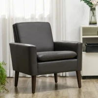 HOMCOM Fotoliu de Mobilier Capitonat, Fotoliu Modern din Imitație de Piele și Lemn, 75x78x81 cm, Maro(m-2)