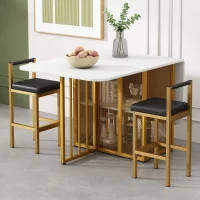 Ensemble Salle à Manger avec Table Extensible et 6 Chaises Salle à Manger Modernes, Table Multifonctionnelle Pliable, Blanc+Doré(m-6)