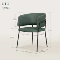 HOMCOM Set de Scaune, Scaune de Bucătărie Tapițate Moderne din Catifea cu Spate, Cotieră și Picioare Metalice, 57x53x73 cm, Verde(m-3)