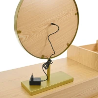 Coiffeuse Meuble avec Miroir LED à 3 Couleurs, 3 Tiroirs et Armoire Latérale, en Bois, 120x40x130 cm, Naturel(m-7)