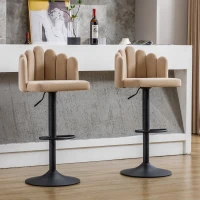 Ensemble de 2 tabourets de bar ergonomiques à hauteur réglable en tissu effet velours avec dossier en forme de pétale et repose-pieds, 46x42,5x110,5 cm, Beige(m-1)