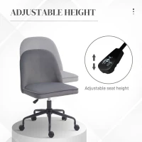 HOMCOM Scaun pentru Birou, Scaun din Catifea, Scaun Reglabil pe Înălțime cu Roți Pivotante și Spătar Central, 52x52x80-88 cm, Gri(m-4)