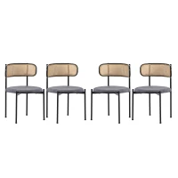 Set 4 scaune de dining din țesătură cu efect de catifea, picioare din metal și spătar din ratan, 60x18x86 cm, Gri(m-10)