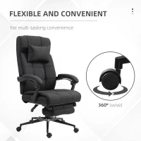 Vinsetto Office Desk Chair with Footrest, Headrest Pillow, Home Office Chair with Reclining Backrest, Swivel Wheels, Black(m-6)