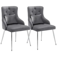 Ensemble de 2 chaises de salle à manger modernes en tissu effet velours avec coussin lombaire, assise rembourrée et capitionné, Gris(m-2)