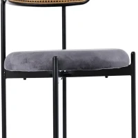 Set 4 scaune de dining din țesătură cu efect de catifea, picioare din metal și spătar din ratan, 60x18x86 cm, Gri(m-8)