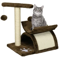 PawHut Cat Tree, Cat Tower for Kittens, Small Cat Condo with Rotatable Top Bar, Sisal Scratching Post, Tunnel, Dangling Balls - Brown(m-1)