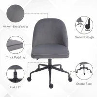 HOMCOM Scaun pentru Birou, Scaun din Catifea, Scaun Reglabil pe Înălțime cu Roți Pivotante și Spătar Central, 52x52x80-88 cm, Gri(m-5)
