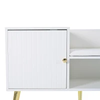 Banc Meuble à Chaussures Moderne avec Assise Rembourrée et Dossier, Rangement Multifonction et Pieds en Métal, 100x38x58 cm, Blanc(m-7)