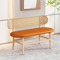 Banc 2 places dossier en rotin ovale effet cannage et assise rembourrée, 84x49x75 cm, Marron(m-4)