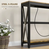 HOMCOM Masă Subțire de Consolă, Masă Industrială cu Două Nivele, Masă de Canapea Îngustă cu Cadru X din Oțel, 100x24x75 cm, Maro(m-7)