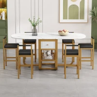 Ensemble Salle à Manger avec Table Console Extensible et 6 Chaises Salle à Manger Modernes, Table Multifonctionnelle Pliable, Blanc+Doré(m-1)