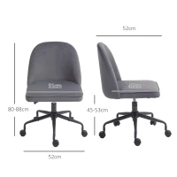HOMCOM Scaun pentru Birou, Scaun din Catifea, Scaun Reglabil pe Înălțime cu Roți Pivotante și Spătar Central, 52x52x80-88 cm, Gri(m-3)