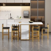 Ensemble Salle à Manger avec Table Extensible et 6 Chaises Salle à Manger Modernes, Table Multifonctionnelle Pliable, Blanc+Doré(m-1)