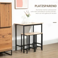HOMCOM Bartafelset in industrieel design, 3-delig, 1 tafel, 2 krukken, Zwart + Natuur(m-5)
