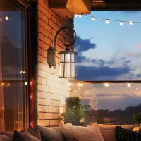 Outsunny Lumină Solară de Perete, Felinar LED Decorativ Impermeabil în Aer Liber pentru Garajul Verandei Ușii, 16.5x25.5x41 cm, Negru(m-2)