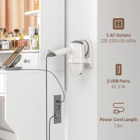 HOMCOM Masă de Toaletă cu Oglindă Iluminată LED, Masă de Machiaj cu Stație de Încărcare, 4 sertare și rafturi de depozitare, 90x45x160 cm, Alb(m-5)