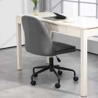 HOMCOM Scaun pentru Birou, Scaun din Catifea, Scaun Reglabil pe Înălțime cu Roți Pivotante și Spătar Central, 52x52x80-88 cm, Gri(m-7)