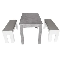 Ensemble de Salle à Manger Moderne avec Table et 2 Bancs, Design Contemporain et Structure Robuste, Gris+Blanc(m-11)