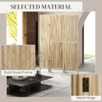 HOMCOM Separator de Cameră cu 3 Panouri, Ecran de Confidențialitate Pliabil Portabil pentru Interior din Lemn Masiv, Despărțitor de Perete, 120x170x1.6 cm, Natural(m-5)