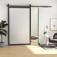 HOMCOM Kit pentru Ușă Glisantă cu Instalare fără Perforare pentru o Singură Ușă, Kit Modern pentru Ușă Glisantă, 244x0.5x4 cm, Negru(m-2)
