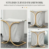HOMCOM Coș de Rufe Dublu cu 2 Secțiuni, Coș de Rufe din Bambus cu Capac, 55x40x62 cm, Gri(m-7)