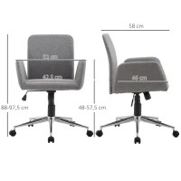 HOMCOM Bürostuhl Drehstuhl Bürosessel mit Rädern Armsessel im Nordischen Stil höhenverstellbare Rädern Schreibtischstuhl Edelstahl Leinenimitat Grau 61 x 58 x 88-97,5 cm(m-3)