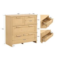 Commode Moderne en Rotin avec 4 Tiroirs et Poignées en Bois Massif, 80x38x80 cm - Meuble de Rangement, Naturel(m-3)