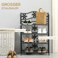 HOMCOM kleines Schuhregal Platzsparend Blumenregal Pflanzentreppe Standregal Ständer 4 Etagen Metall Schwarz 59,5 x 30 x 92 cm(m-4)