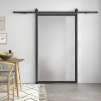 HOMCOM Kit pentru Ușă Glisantă cu Instalare fără Perforare pentru o Singură Ușă, Kit Modern pentru Ușă Glisantă, 244x0.5x4 cm, Negru(m-8)