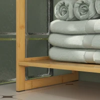 HOMCOM Dulap de Baie Sub Chiuvetă, Dulap de Depozitare pentru Chiuvetă din Bambus cu 2 Uși, Raft de Jos și Fantă în Formă de U pentru Potrivirea Țevii, 70x33x79.5 cm, Natural(m-9)