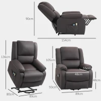Homcom Scaun Reclinabil Relaxare – Masaj cu Vibratii & Caldura, Telecomanda, Buzunar Lateral – Maro inchis(m-3)