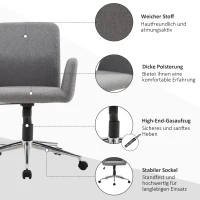 HOMCOM Bürostuhl Drehstuhl Bürosessel mit Rädern Armsessel im Nordischen Stil höhenverstellbare Rädern Schreibtischstuhl Edelstahl Leinenimitat Grau 61 x 58 x 88-97,5 cm(m-7)