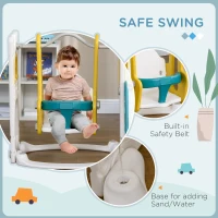 AIYAPLAY 6-in-1 Swing and Slide Set, Kids Playground with Basketball Hoop, Telescope, Storage Space - Yellow(m-6)