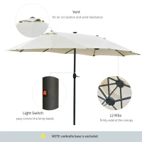 Outsunny 4.4m Double-Sided Sun Umbrella Patio Parasol LED Solar Lights Base Cream White(m-5)