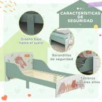 ZONEKIZ Conjunto para Niños Incluye 1 Cama Infantil Carga Máxima 40 kg 143x77x60 cm y 1 Baúl de Almacenamiento 60x37x39 cm Verde(m-5)