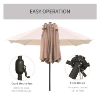 Outsunny 4.4m Double-Sided Sun Umbrella Patio Parasol LED Solar Lights Base Khaki(m-5)
