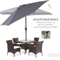 Outsunny 2.7M Patio Tilt Umbrella Sun Parasol Outdoor Garden Sun Shade Aluminium Frame with Crank(Grey)(m-4)