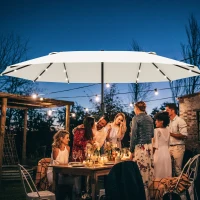 Outsunny 4.4m Double-Sided Sun Umbrella Patio Parasol LED Solar Lights Base Cream White(m-2)